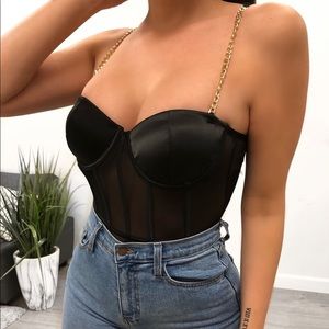 NO BRAND Black Corset Bodysuit
